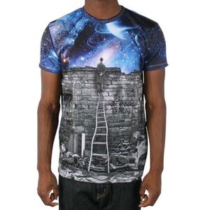 1991 Inc The Beginning is Near Galaxy Crewneck Short Sleeve Pullover Graphic Tee